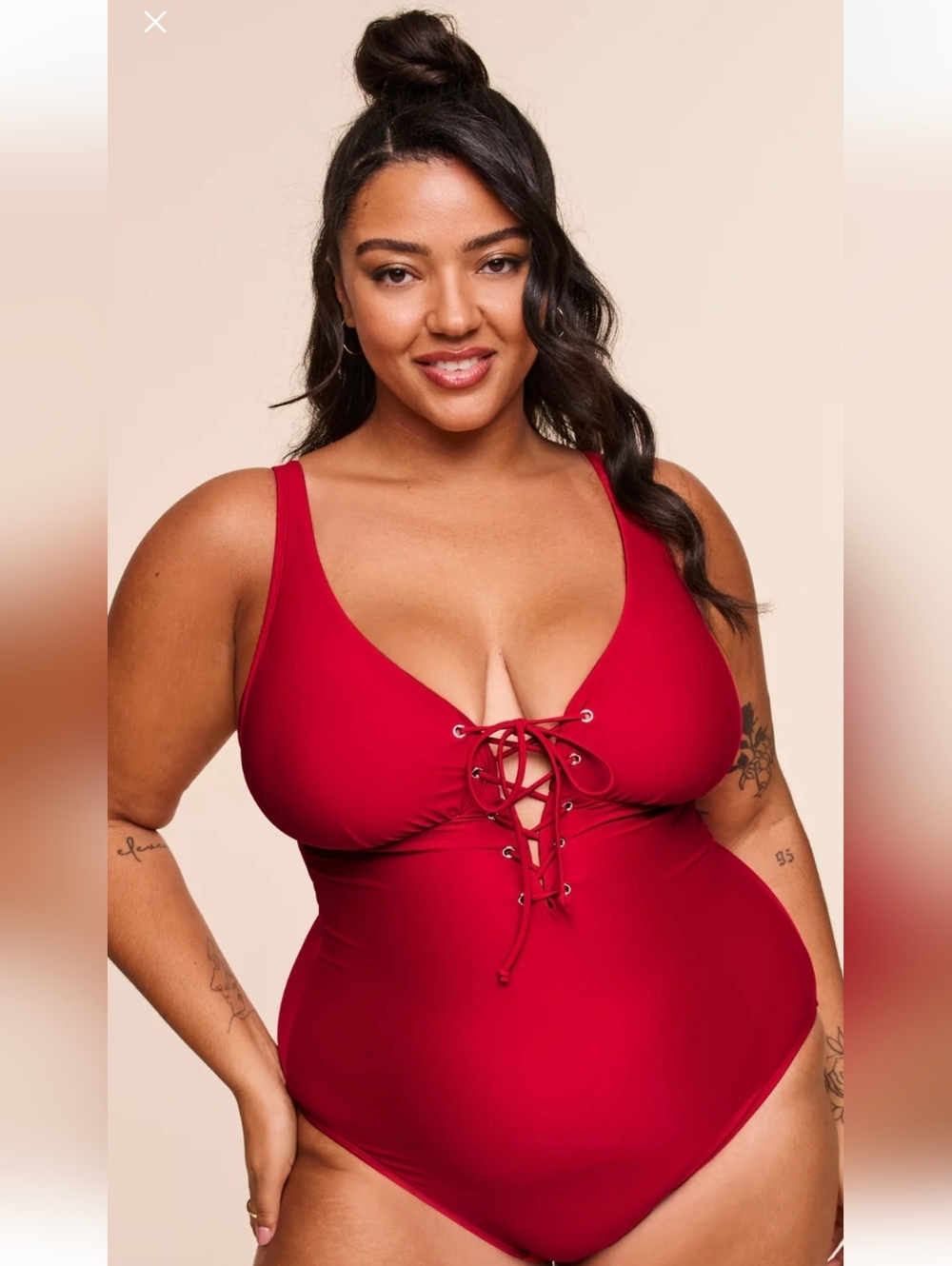 Adore Me Evangeline One Piece Plus Size 3x Red Front Lace Swimsuit